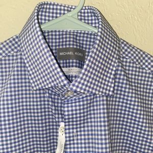 Michael Kors Checker Blue Button Up size slim fit 141/2 32/33 S
